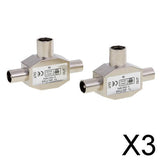Maxbell 3x2 Pieces TV Aerial Metal Coaxial Signal Splitter 2 Way 1 Female to 2 Male