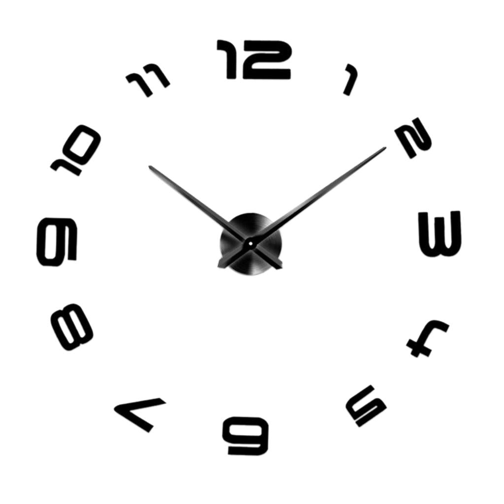 Maxbell Maxbell Large 3D DIY Wall Clock Sticker Mirror Home Office Decor Black + Silver