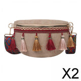 Maxbell 2xBohemian Fanny Pack with Tassels Ethnic Shoulder Bag for Work Birthday Beach Red