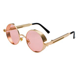 Steampunk Retro Round Circle Sunglass Metal Frame UV Protection Gold Pink