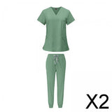 Maxbell 2xFemale Scrub Set Machine Washable Nurse Work Clothing for Beauty Salon