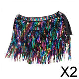 Maxbell 2xWomen Belly Dance Hip Skirt Tassel Scarf Belt Latin Samba Sequin Wrap Dress