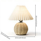 Pleated Table Lamp, Dimmable light-emitting diode Bedside Lamp, Nordic Design, Metal Base Beige 24x28cm