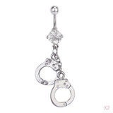 Maxbell Double Hand Cuff Crystal Barbell Dangle Navel Belly Ring Piercing Jewelry