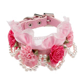 Maxbell Maxbell Pet Dog Cat Puppy Imitation Pearls Necklace Flower Lace Collar Belt Pink S