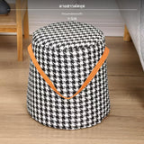 Maxbell Multifunctional Houndstooth Ottoman, Portable Accent Stool with Handle, sturdy Wood Frame & Upholstered Seat, Round & Cube choices, Small Footrest for Living Room & Entryway, Random Color Houndstooth