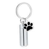 Maxbell Cremation Pet Urn Keychain Pet Dog Paw Print Keepsake Urn Key Chain Cylinder Silver