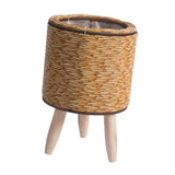 Maxbell 2xWoven Basket Plant Stand with Legs Flower Pot for Apartment Drawing Room Cylinder Light Brown