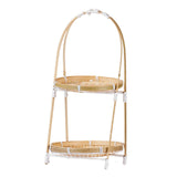 Woven Bamboo Snack Stand Portable Food Display Tray for Cafe Home Restaurant 2 Layer