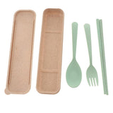 Maxbell Travel Cutlery Set Wheat Straw Spoon Fork Chopsticks with Case Box Green - Aladdin Shoppers