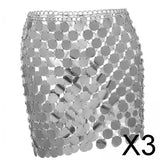 Maxbell 3xMetal Sequin Skirt Hollow Out Bohemian Shiny for Dance Beach Argent