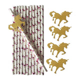 Maxbell 25pcs Glitter Gold Unicorn Paper Straws Rose Flamingo Pattern Christmas Wedding Birthday Party Juice Drinking Straw Tableware - Aladdin Shoppers
