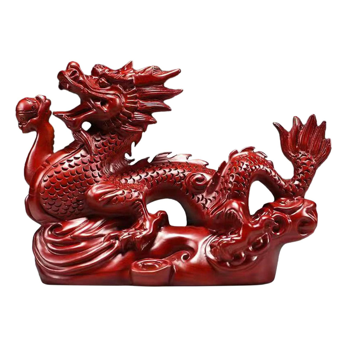 Maxbell Chinese Dragon Figurine Crafts Desktop Ornament for Home Fireplace Bookshelf Red