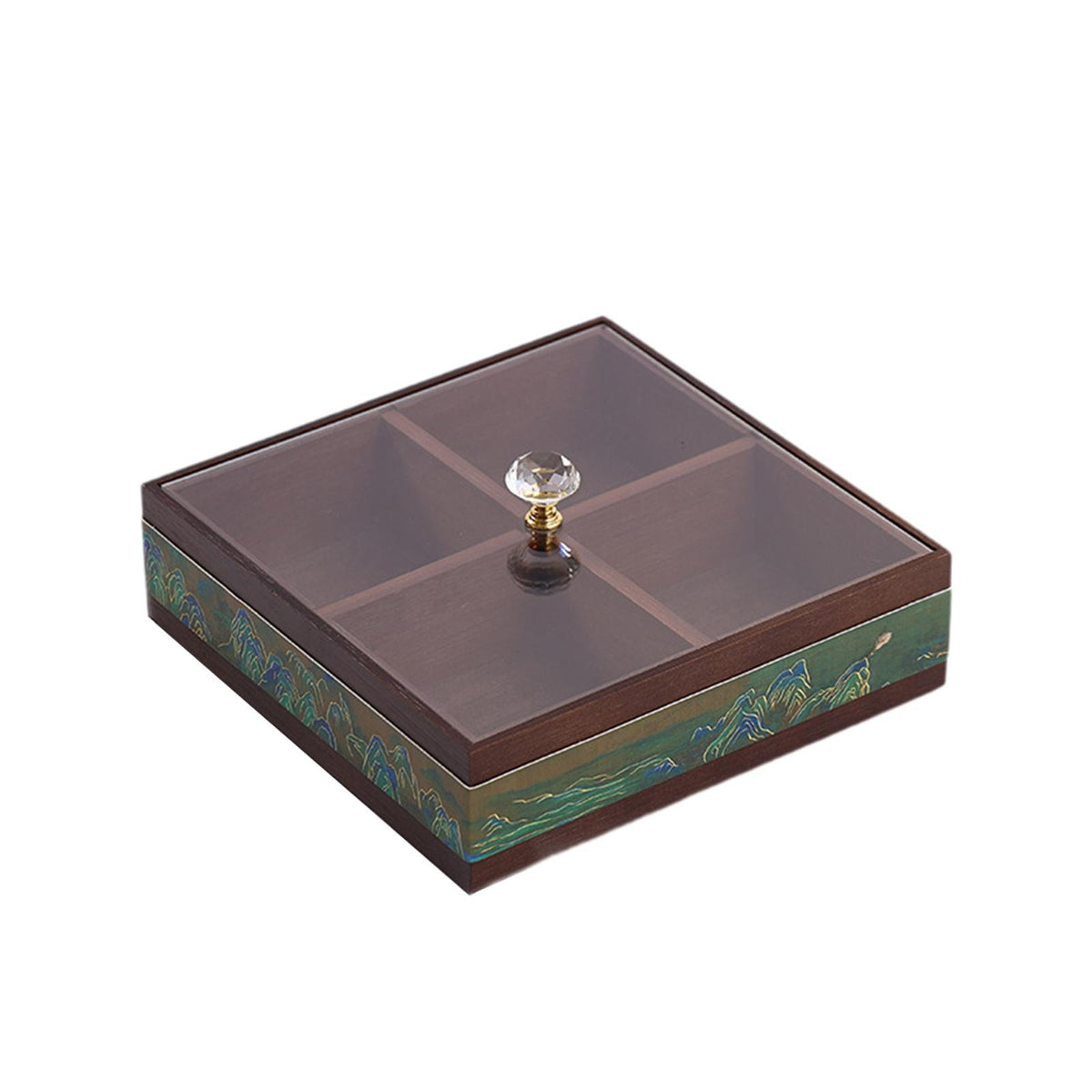 Maxbell Dried Fruit Storage Tray Wood Candy Storage Box for New Year Engagement Nuts Green