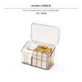 Maxbell 3-Compartment Acrylic Cotton Swab Holder, Transparent Makeup Cotton Pad Organizer with Lid, Desktop Dustproof Divider Storage Box for Bathroom, Bedroom, Vanity, Space Saving Three Compartments