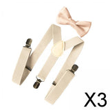 Maxbell 3xMens Suspenders with Bow Tie Y Back Braces for Formal Wear Halloween Cosplay Beige