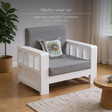 Maxbell Solid Wood Sofa Set for Living Room, Modern Simple Design 1 seat pearl white combo