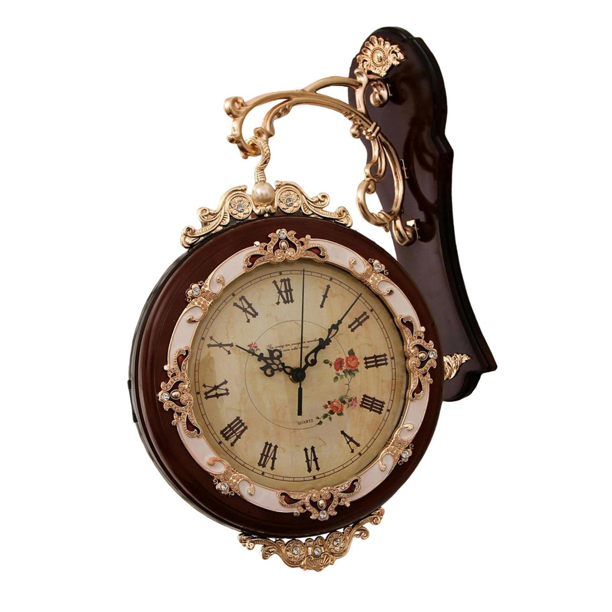 Maxbell Double Sided Wall Clock Quiet Farmhouse Decorative Clock for Villa Porch Bar Brown