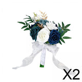 Maxbell 2xBridesmaid Flower Bridal Holding Wedding Bouquet for Wedding Home Graduation Blue White