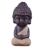 Maxbell 4 Pieces Tea Tray Decor - Little Monk Buddha Ceramic Statues Holder Tea Pet
