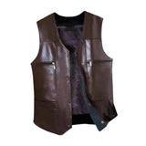 Maxbell Waistcoat Lightweight Utility Mens PU Leather Vest for Travel Winter Hunting 2XL Brown