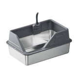 Maxbell Portable Stainless Steel Cats Litter Pan and Scooper Easy to Clean for Big Cats Deep Gray