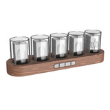 Nixie Tube Clock LED Desktop Clock Alarm Clock Adjustable Bedroom Decor Wood