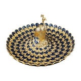 Maxbell Fruit Plate Multi Functional Peacock Cosmetic Tray for Makeup Bathroom Party Gold Blue
