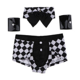 Maxbell Mens Sexy Plaid Police Servant Uniform Cosplay Costume Bar Party Underpants