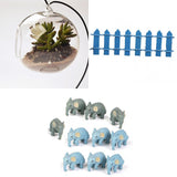 Maxbell Glass Terrarium Flower Vase Candlestick+10pcs Mini Elephant+1pc Bonsai Fence