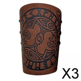 Maxbell 3xArm Bracer Medieval PU Leather Wrist Guard Wristband for Larp Brown