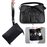 Maxbell Maxbell Portable Zippered Makeup Brush Bag/Case with Belt Strap, PU Leather. Black