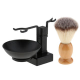 Men Beards Moustache Shaving Brush Bowl Stand Holder Set Kit Alloy + Wood