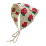 Women Crochet Bandana Decoration Hair Accessories Cute Vintage Head Kerchief Beige Strawberries