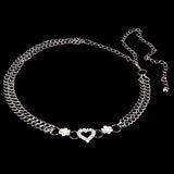 Maxbell Crystal Flower Heart Ladies Waist Chain Belt in Silver