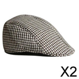 Maxbell 2xUnisex Adult Cotton Hound Tooth Beret Cap Newsboy Flat Hat--Coffee+White