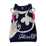 Maxbell Knitted Handbag Reusable Casual Soft Shopping Pouch for Daily Vacation Beach Blue