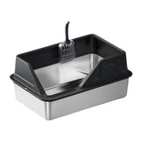 Maxbell Portable Stainless Steel Cats Litter Pan and Scooper Easy to Clean for Big Cats Black
