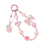 Maxbell Beaded Phone Charm with Metal Hook Pendant Cartoon Lovely for Women Wristlet Pink