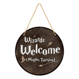 Maxbell Wood Halloween Wizards Welcome Sign Rope Included Clear Printing Wall Plaque