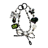 Maxbell Beaded Keychain Ornament Heart and Bow Decor Keyring for Children Women Gift Black