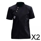 Maxbell 2xChef Jacket Short Sleeve Cooking Clothes Simple Chef Coat for Restaurant Black 4XL