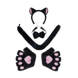 Maxbell Maxbell Kitten Ears Headband Bow Tie Paws Gloves and Tail Set Soft for Masquerade Party Black