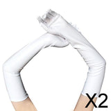 Maxbell 2xLadies 53cm Metallic Gloves Flapper Dance Opera Cosplay Fancy Dress White