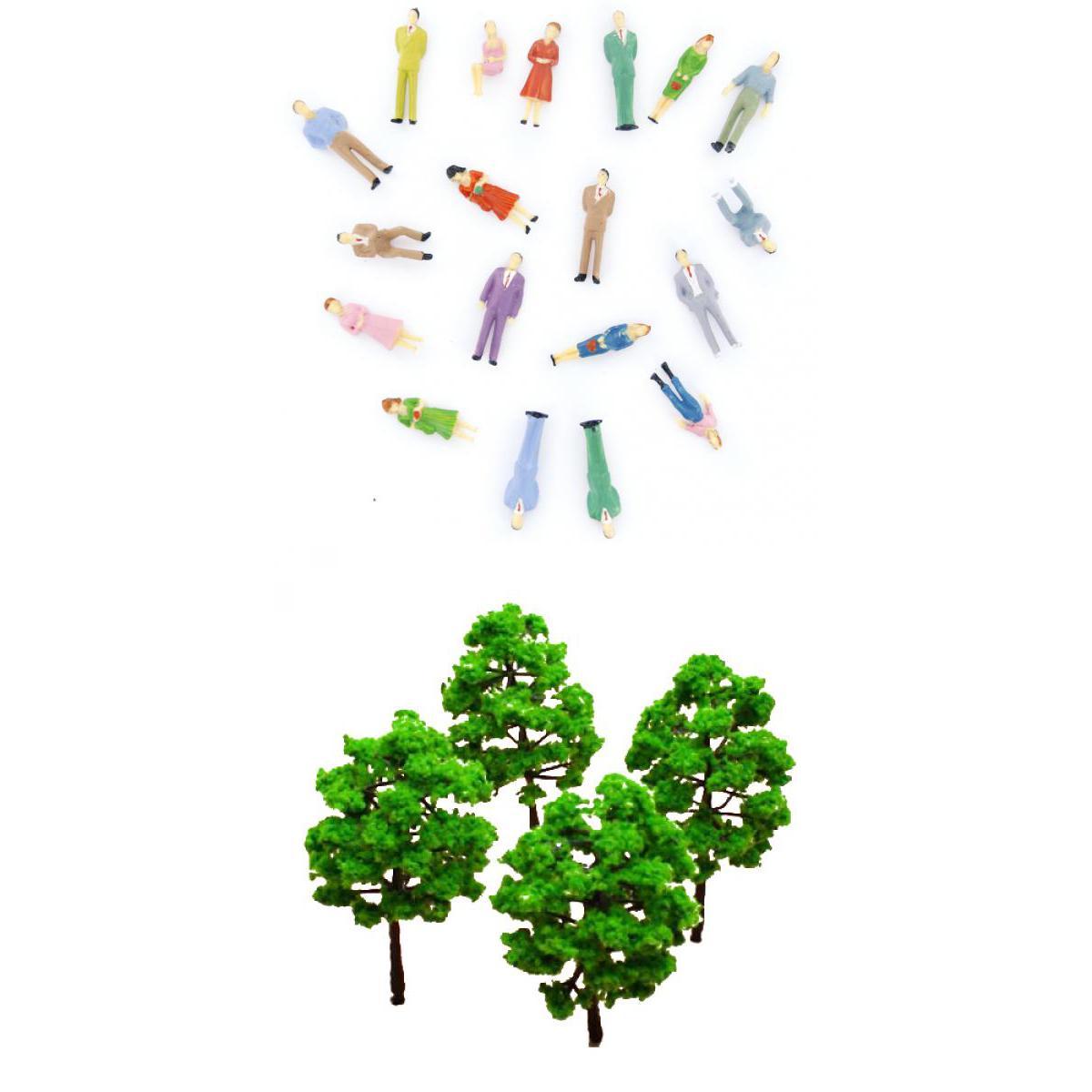 Maxbell 100x Painted Model Train People + 10x Model Tree Train Scenery Landscape HO N