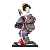 Japanese Kimono Doll Desk Squatting Kabuki Statue for Fireplace Office Decor blue