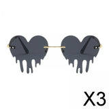 Maxbell 3xFashion Dripping Heart Sun Glasses Personality Party Eye Glasses Frameless gray