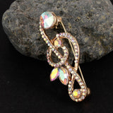 Maxbell Elegant Crystal Rhinestones Music Note Brooch Pin Jewelry for Musicians Gold