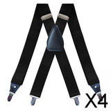 Maxbell 4xMen's Suspenders Elastic Straps Solid Heavy Duty 4 Clips Adjustable Unisex Black