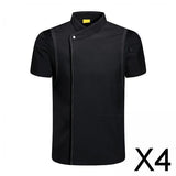 Maxbell 4xChef Coat Jacket Short Sleeve Cafe Restaurant Apparel Pub Unisex Uniform Black L